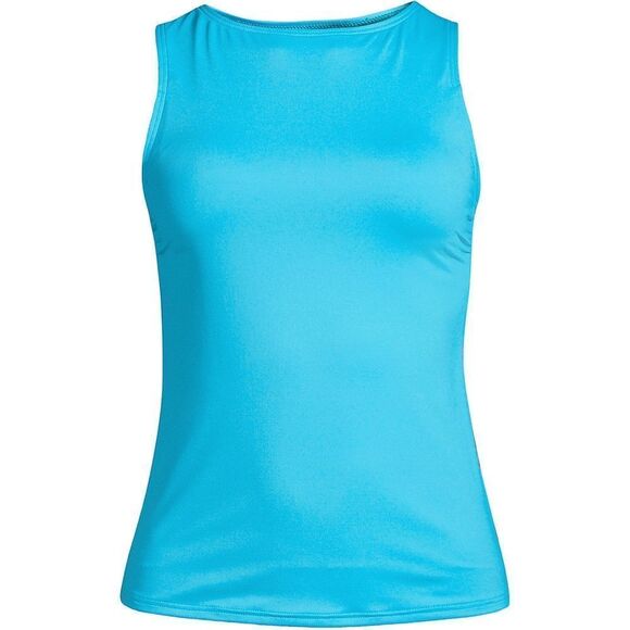 Land’s End Plus Modest high neck tankini soft cup band bra stretch Turquoise 16W - Picture 1 of 4